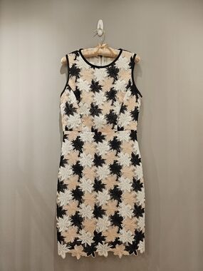 Kate Spade Peach, Black & White Floral Lace Midi Dress